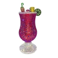 Cocktailglas-Abendtasche mit magentafarbenen Kristallen und Limetten-Dekorelementen - Irisierendes Fuchsie