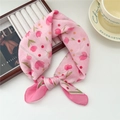 Pink floral cotton linen small square scarf with elegant tulip and dot patterns - Colorful Dot Tulip Pink