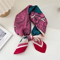 Floral silk scarf in magenta and green with elegant geometric patterns for women - 21 Fine Line Large Flower Red