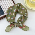 Elegant green floral cotton linen square scarf with small white and red flower patterns - Multi-Petal White Daisy Green