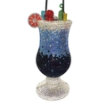 Cocktailglas-Abendtasche mit blau-schwarzen Kristallen und Kirsch-Anhänger - Tintenblau