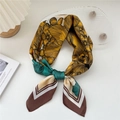 Vintage floral square silk scarf with gold and green pattern and striped edges - 22 Fine Line Large Flower Brown