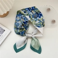 Artistic square silk scarf with Van Gogh iris flower oil painting print tied in a bow - 23 Blue Enchantress