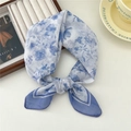 Elegant blue floral cotton linen small square scarf with stylish french lifestyle props - Blue Flower Duo Frame Blue