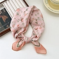 Pink floral cotton linen scarf with orange trim and vintage rose pattern knot style - Rose Green Leaf Apricot
