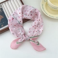 Pink floral cotton linen hair scarf with red cherry patterns and green edge trim - Thin Twig Flower Duo Frame Pink