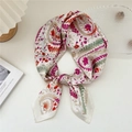 Floral paisley square silk scarf in ivory with vibrant red and orange vintage patterns - 25 Long Leaf Beige