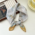 Soft floral cotton-linen square scarf in light blue and ginger yellow with leaf patterns - Ink Cedar Leaf Print Yellow Edge