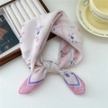 Floral cotton linen neck scarf in light pink with purple borders and vintage flower patterns - Stacked Flower Duo Frame Pink
