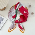 Elegant red floral silk square scarf with yellow border and vibrant flower pattern - 27 Hundred Branch Lotus Red Green