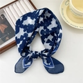 Navy floral print cotton linen square scarf with vintage white flower pattern - Four-Five Flower Navy