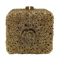 Detail of golden floral evening bag with intricate crystal roses and metallic clasp - Crystal Yellow