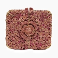 Elegant floral crystal evening clutch bag with pink rhinestones and gold metal frame - Rose Red