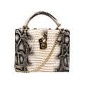 Snake skin pattern box handbag with gold lock and black floral charm for women - Python Snake Print / Apricot