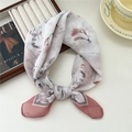 Floral cotton linen square scarf in soft pink and green print with knotted texture - Ink Flower Print Pink Edge