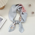 Elegant floral silk square scarf in light blue with pink peonies and satin finish - 30 Long Branch Peony Blue