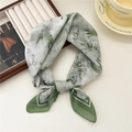 Floral cotton linen scarf in light green bamboo pattern with soft texture - Ink Bamboo Leaf Print Dark Green Edge