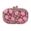 Detail of pink crystal clutch bag with rhinestone embellishments and butterfly clasp - Pink