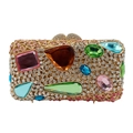Golden stone clutch bag with colorful crystals and sparkling rhinestones on white backdrop - Gold Multicolor