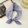 Lavender floral cotton-linen neck scarf with delicate purple leaf tie-dye pattern - Ink Bamboo Leaf Print Blue Edge