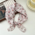 Floral print soft square scarf tied in a bow on a wooden jewelry tray for women - Gelsemium Bouquet