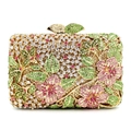 Elegante borsa da sera dorata con ricamo floreale in strass rosa e verdi brillanti - Oro