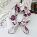 Lace-trimmed cotton linen neck scarf featuring purple rose floral patterns - Rose Pink