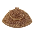Elegante borsa da sera color oro champagne con cristalli e motivo di rose per cerimonie - Champagne