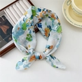 Artistic floral cotton linen headscarf with bright abstract prints in blue and orange - Multi-Color Water Trace Print