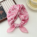 Pink floral cotton linen square scarf with delicate cherry blossom patterns and soft edges - Pink White Mallow