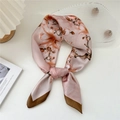 Pink orange silk floral square scarf with magnolia print and dark brown border - 33 Magnolia Branch Apricot