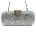 Sparkling silver rhinestone clutch evening bag with square buckle and fine chain strap - Silver