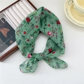 French vintage floral hair scarf in mint green chiffon with elegant flower patterns - Slender Flower Branch Green