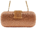 Elegant champagne gold rhinestone clutch bag with sparkling crystals and chain strap - Champagne