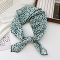 White square scarf with green floral vine pattern and elegant wavy scalloped edges - Grape Green