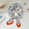 Floral silk scarf featuring orange borders and elegant wildflower patterns on white - 35 Dotted Lattice Butterfly Flower Orange
