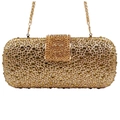 Luxury gold evening clutch bag with sparkling rhinestones and metal chain strap - Gold
