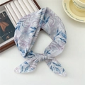 Artistic blue-purple floral cotton linen square scarf with knotted texture - Bamboo Forest Leaf