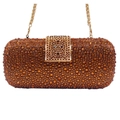 Luxury rectangular evening clutch bag covered in sparkling amber rhinestones with gold chain - Brown