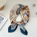 Retro floral silk square scarf in navy and beige with architectural print details - 37 Tengyun Magnolia Courtyard