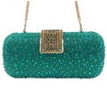 Elegant emerald green clutch bag with glittering crystals and a gold chain strap - Malachite green