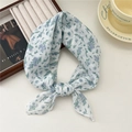 Soft floral cotton-linen scarf with light blue flower print and decorative knot detail - Buddleja Purple