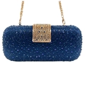 Sparkling dark blue rhinestone clutch bag with gold metal chain and textured clasp - Dark Blue
