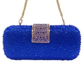 Elegant blue rhinestone clutch bag with gold hollow clasp and chain strap for evening events - Royal Blue