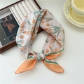 Floral cotton linen square scarf with orange tulip pattern and stylish contrast edges - Scribbled Tulip Orange Edge