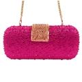 Sparkling rose red rhinestone clutch bag with gold chain strap for luxury parties - Rose Red