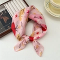Pink floral cotton linen small square scarf with breathable soft fabric for women - Colorful Bean Flower Pink