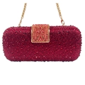 Luxury red rhinestone evening clutch bag with gold chain strap and jewel closure - Burgundy