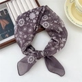 Silk texture dark purple floral cotton linen small square scarf for women in retro style - Three-Leaf Hollow Flower Purple