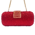 Luxury red rhinestone clutch evening bag with gold metal clasp and chain strap - Red